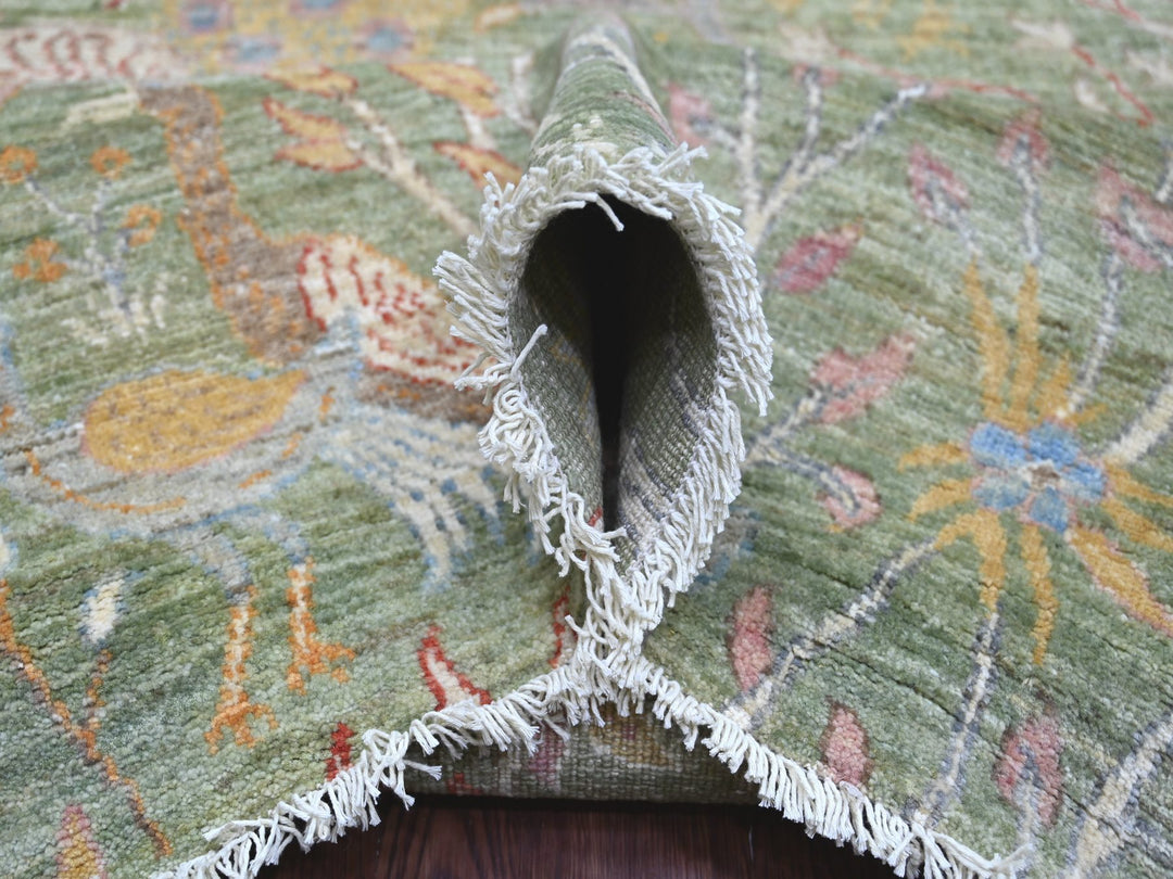 9'10" x 13'11" New Hand Knotted Green Wool Rectangle Oriental Rug - MOA10221110