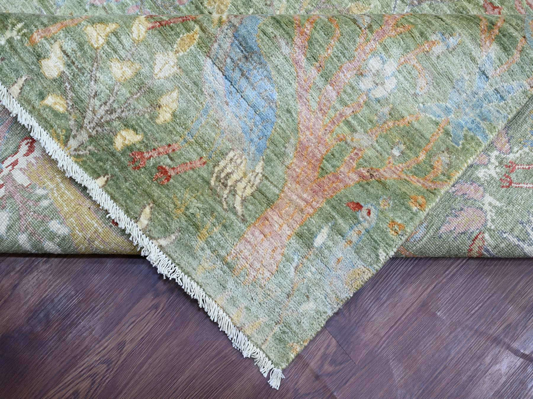 9'10" x 13'11" New Hand Knotted Green Wool Rectangle Oriental Rug - MOA10221110