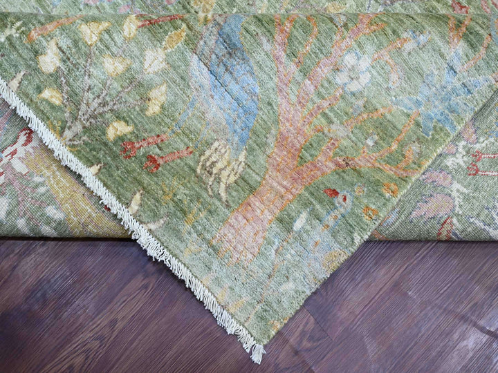 9'10" x 13'11" New Hand Knotted Green Wool Rectangle Oriental Rug - MOA10221110