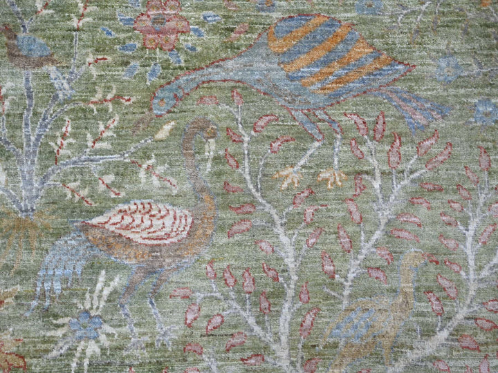 9'10" x 13'11" New Hand Knotted Green Wool Rectangle Oriental Rug - MOA10221110