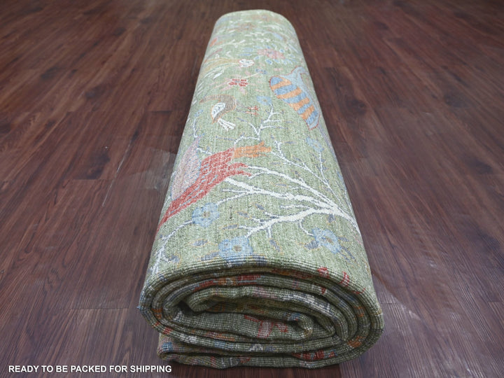 9'10" x 13'11" New Hand Knotted Green Wool Rectangle Oriental Rug - MOA10221110