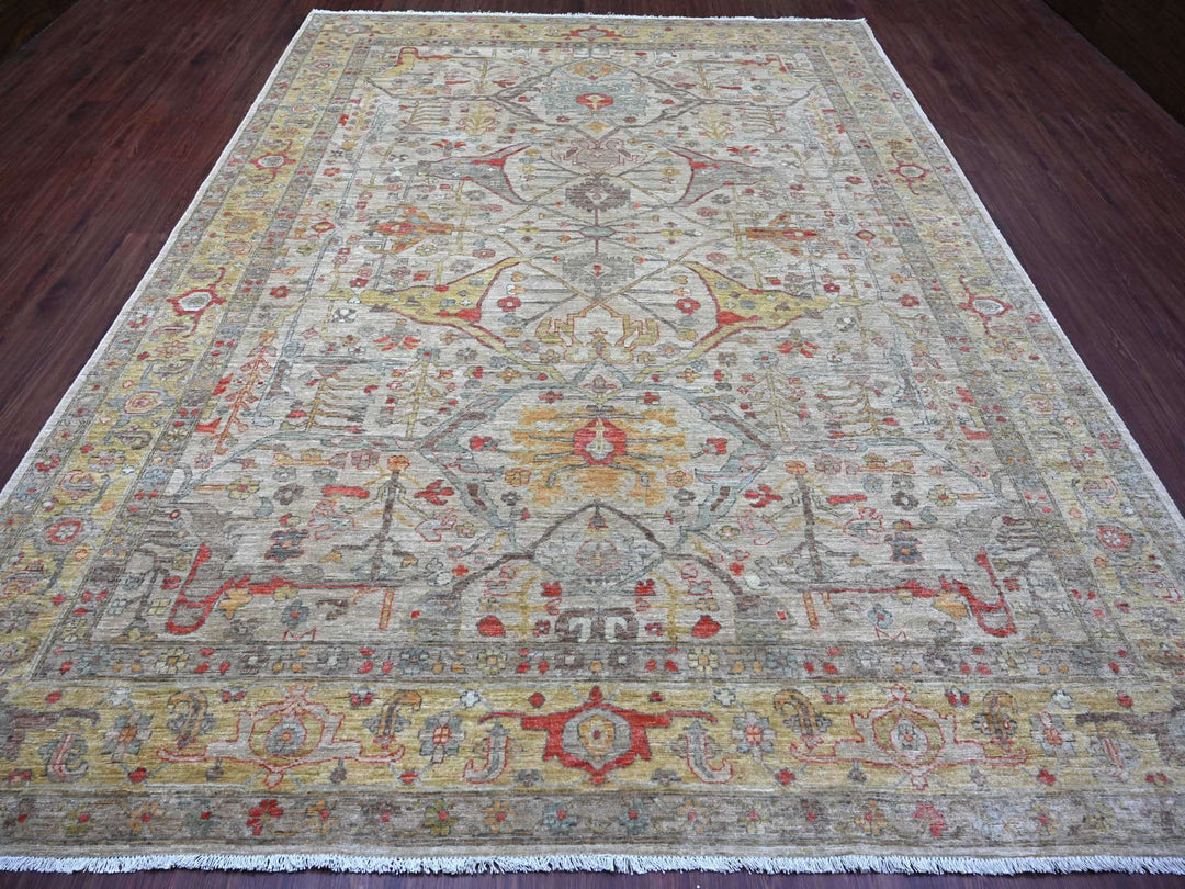 9'0" x 11'10" New Hand Knotted Grey Wool Rectangle Oriental Rug - MOA10221111