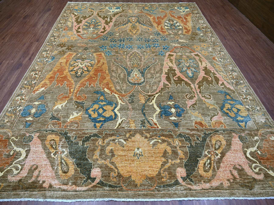 8'10" x 11'10" New Hand Knotted Brown Wool Rectangle Oriental Rug - MOA10221115