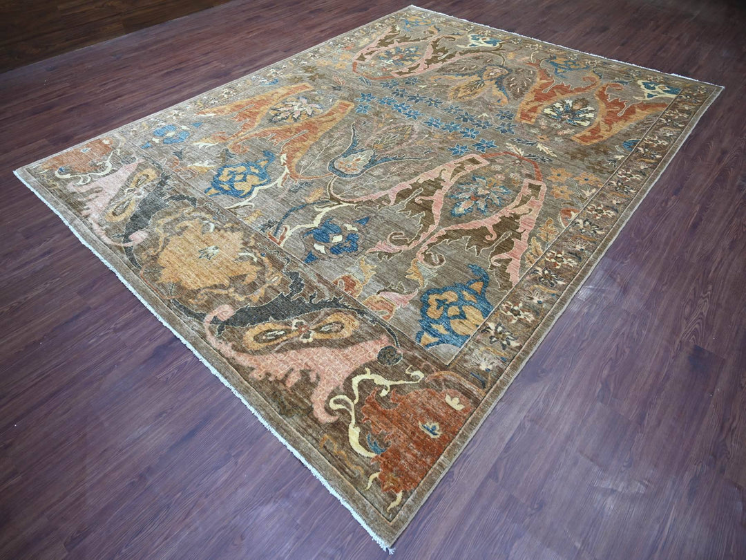 8'10" x 11'10" New Hand Knotted Brown Wool Rectangle Oriental Rug - MOA10221115