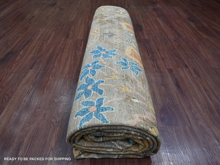 8'10" x 11'10" New Hand Knotted Brown Wool Rectangle Oriental Rug - MOA10221115