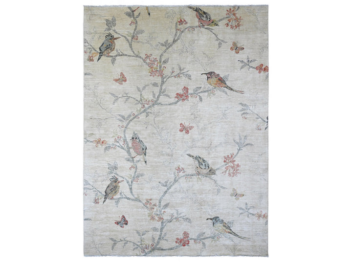 8'9" x 11'7" New Hand Knotted Ivory Wool Rectangle Oriental Rug - MOA10221118