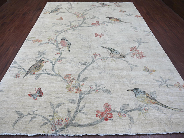 8'9" x 11'7" New Hand Knotted Ivory Wool Rectangle Oriental Rug - MOA10221118