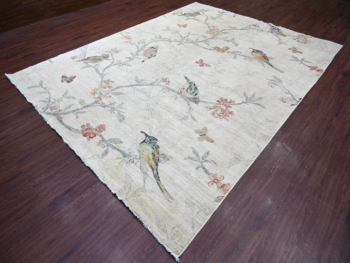 8'9" x 11'7" New Hand Knotted Ivory Wool Rectangle Oriental Rug - MOA10221118