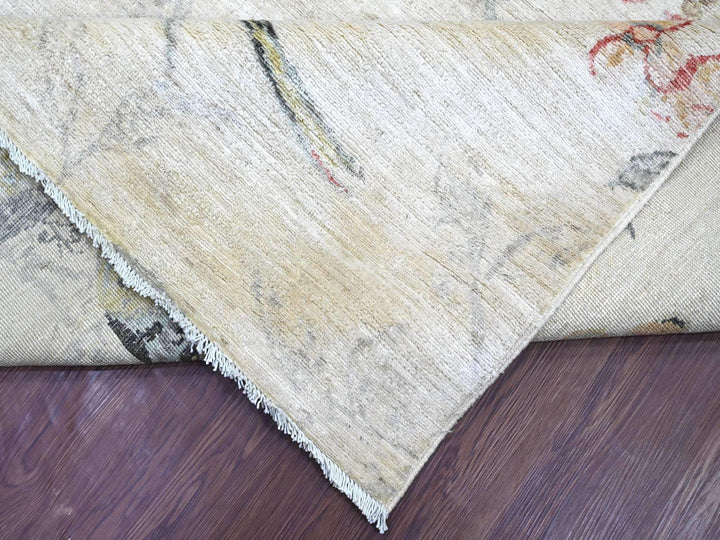 8'9" x 11'7" New Hand Knotted Ivory Wool Rectangle Oriental Rug - MOA10221118