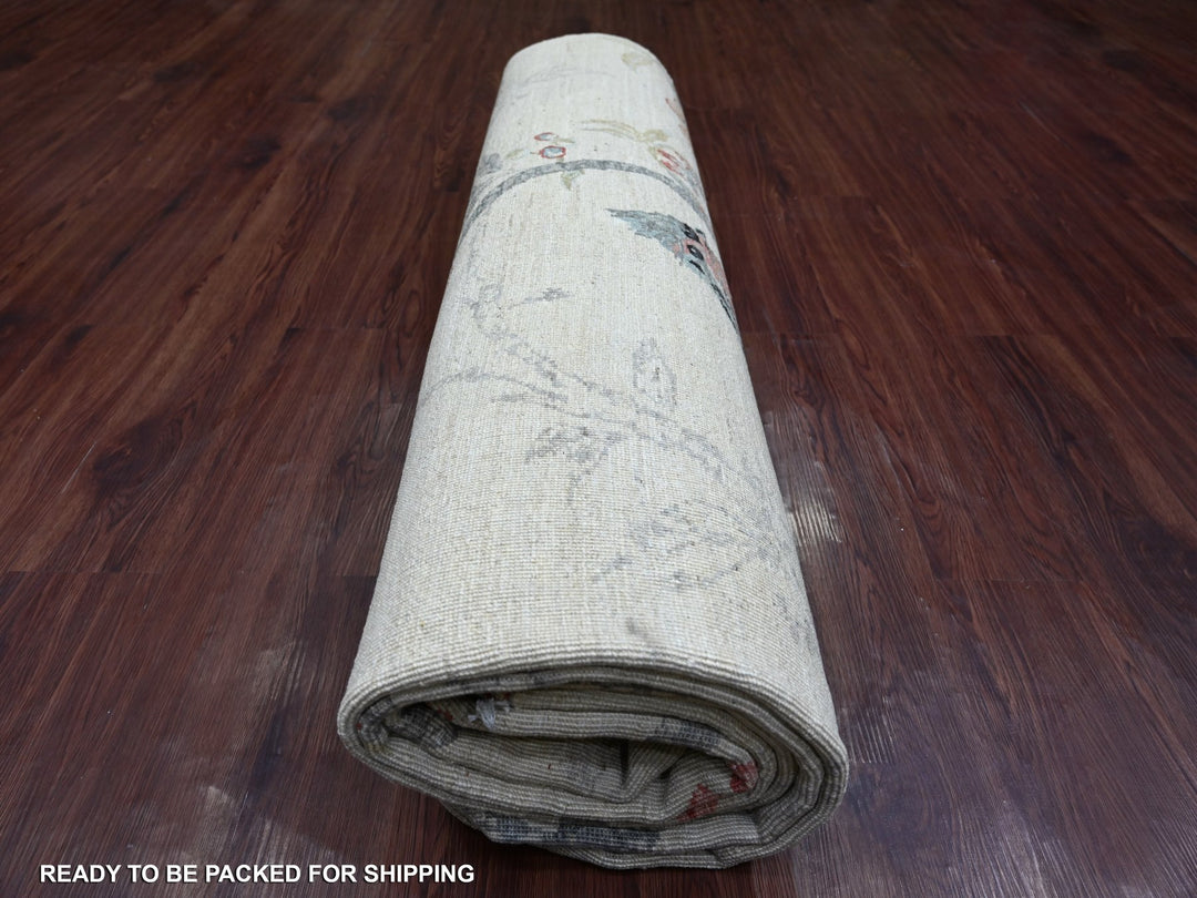 8'9" x 11'7" New Hand Knotted Ivory Wool Rectangle Oriental Rug - MOA10221118