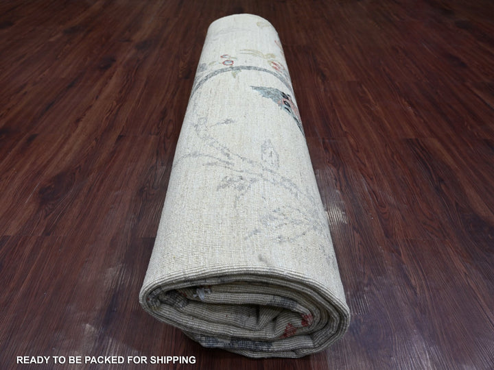 8'9" x 11'7" New Hand Knotted Ivory Wool Rectangle Oriental Rug - MOA10221118