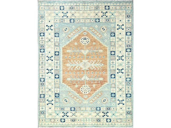 4'11" x 6'9" New Hand Knotted Blue Wool Rectangle Oriental Rug - MOA1022111