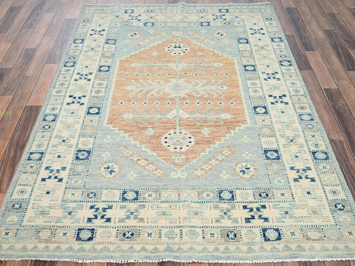 4'11" x 6'9" New Hand Knotted Blue Wool Rectangle Oriental Rug - MOA1022111
