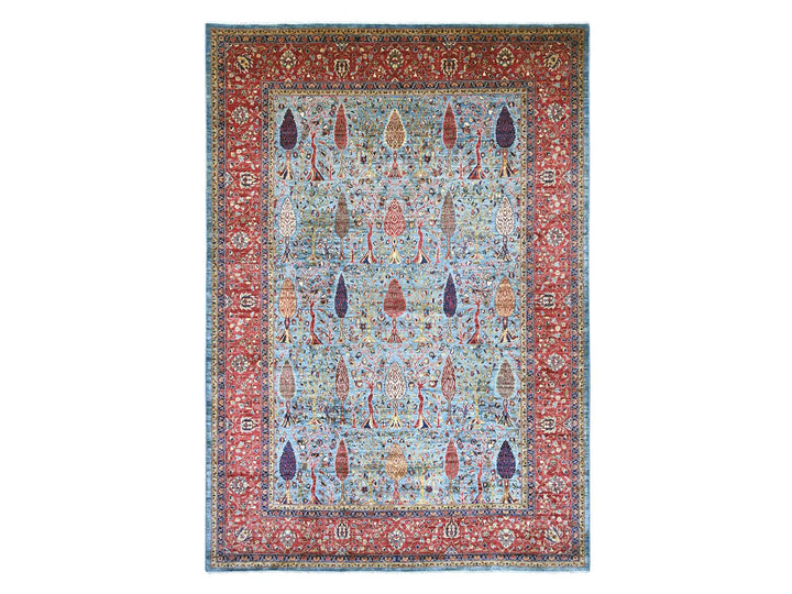 9'11" x 14'0" New Hand Knotted Blue Wool Rectangle Oriental Rug - MOA10221123
