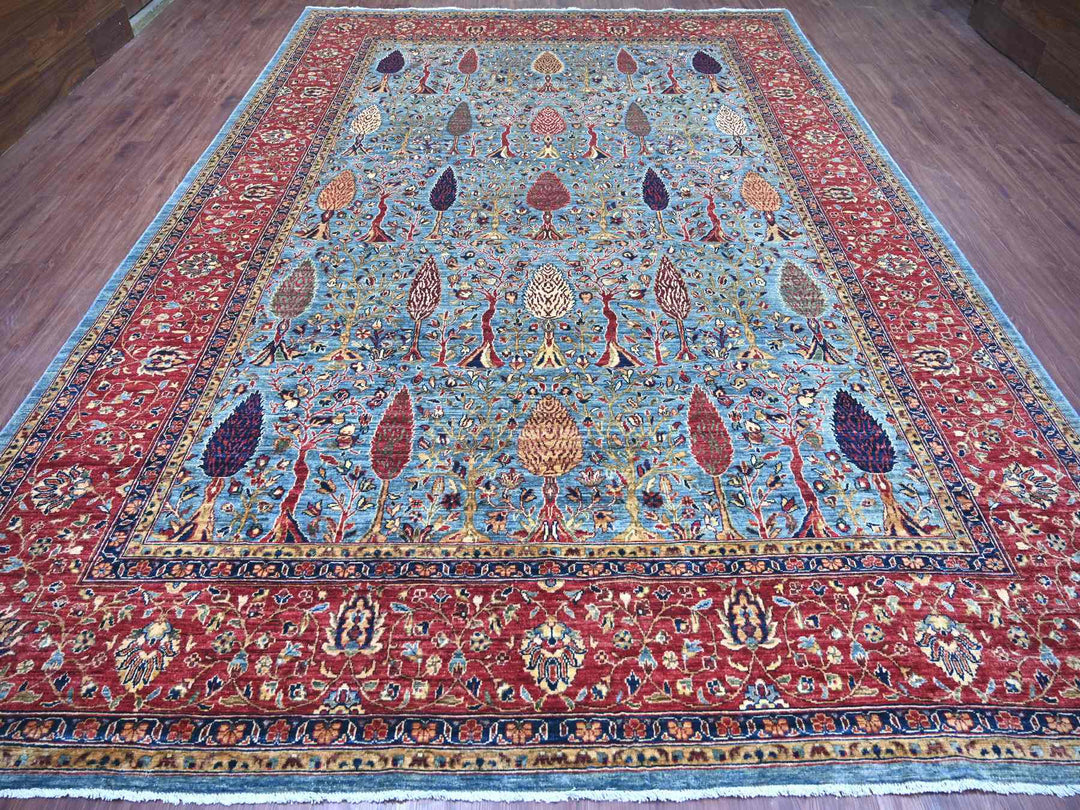 9'11" x 14'0" New Hand Knotted Blue Wool Rectangle Oriental Rug - MOA10221123