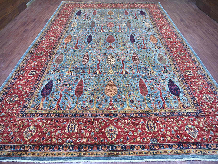 9'11" x 14'0" New Hand Knotted Blue Wool Rectangle Oriental Rug - MOA10221123