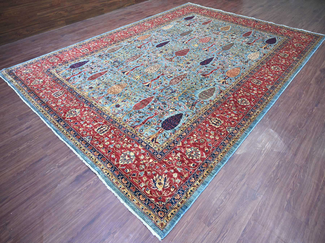 9'11" x 14'0" New Hand Knotted Blue Wool Rectangle Oriental Rug - MOA10221123