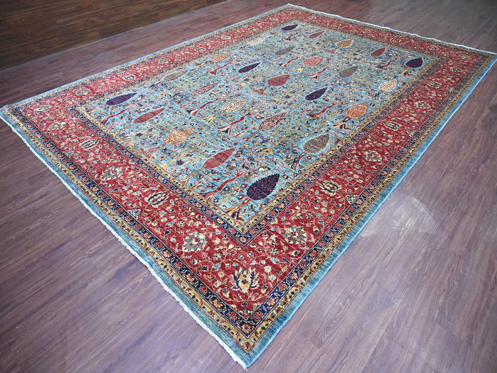 9'11" x 14'0" New Hand Knotted Blue Wool Rectangle Oriental Rug - MOA10221123