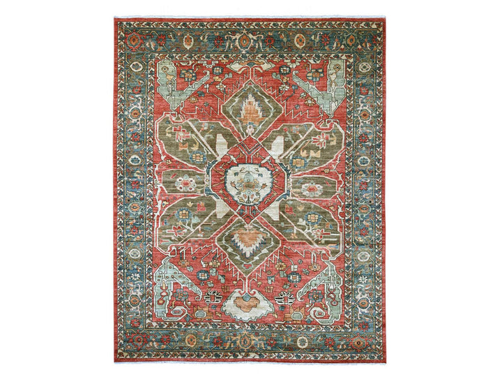 9'2" x 11'7" New Hand Knotted Red Wool Rectangle Oriental Rug - MOA10221126