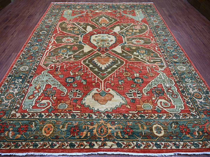 9'2" x 11'7" New Hand Knotted Red Wool Rectangle Oriental Rug - MOA10221126