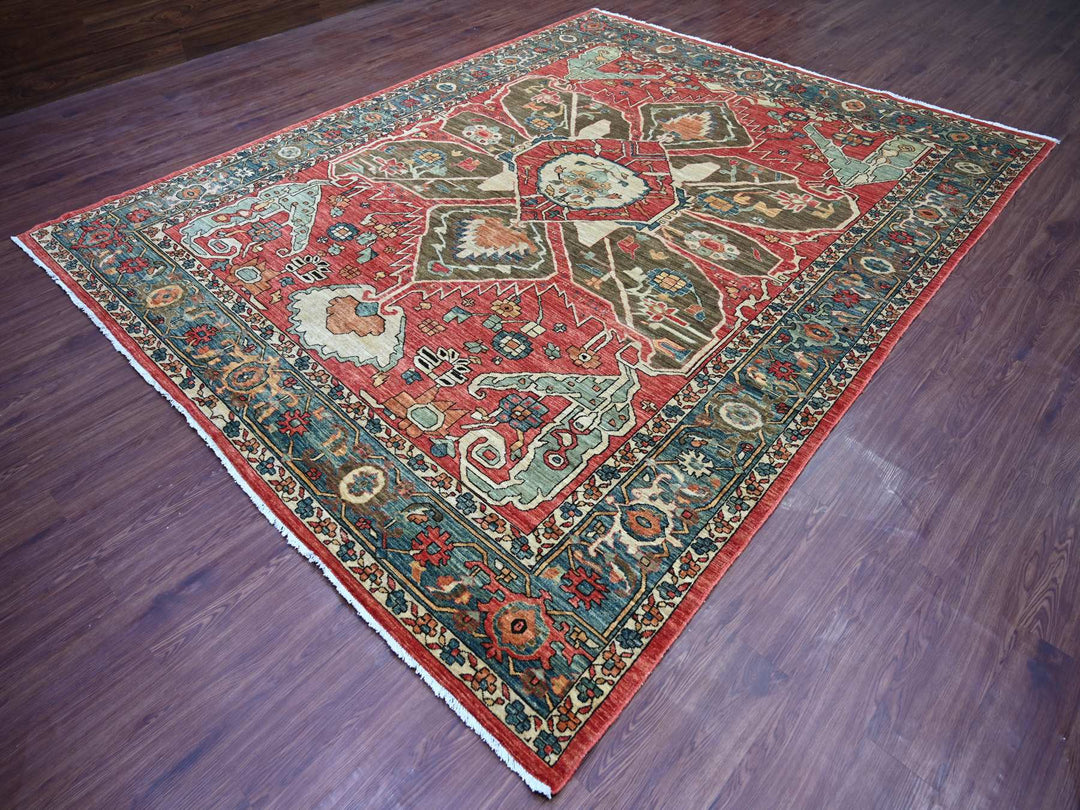 9'2" x 11'7" New Hand Knotted Red Wool Rectangle Oriental Rug - MOA10221126