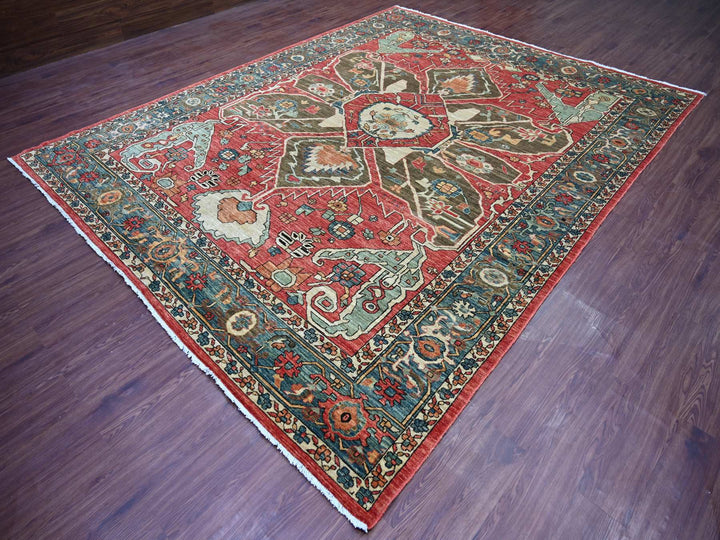 9'2" x 11'7" New Hand Knotted Red Wool Rectangle Oriental Rug - MOA10221126