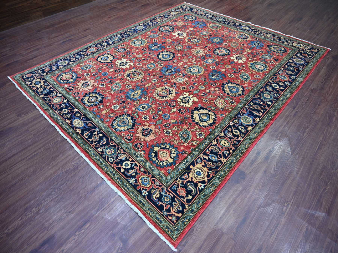 8'1" x 10'0" New Hand Knotted Red Wool Rectangle Oriental Rug - MOA10221128