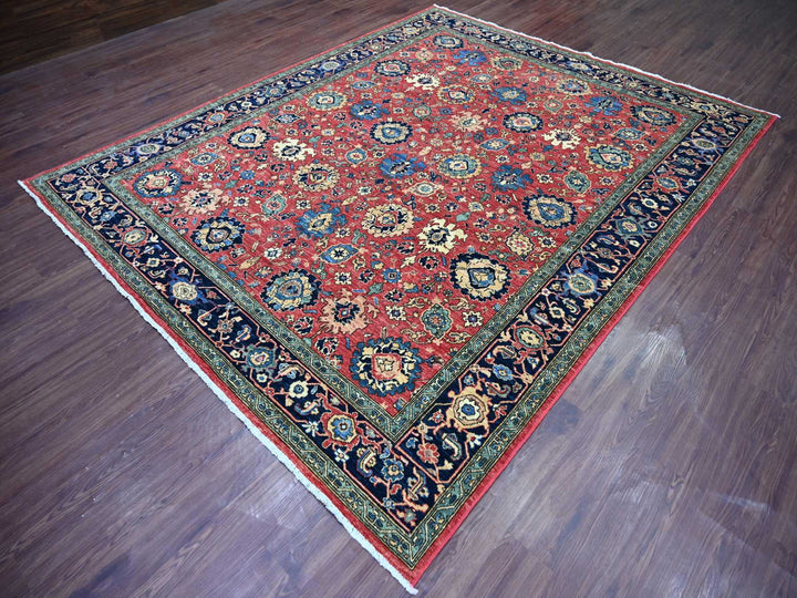 8'1" x 10'0" New Hand Knotted Red Wool Rectangle Oriental Rug - MOA10221128