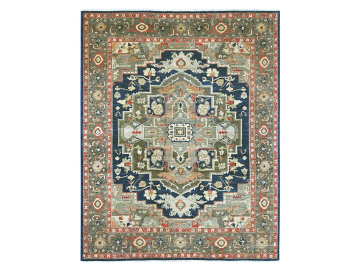 7'11" x 9'9" New Hand Knotted Blue Wool Rectangle Oriental Rug - MOA10221130