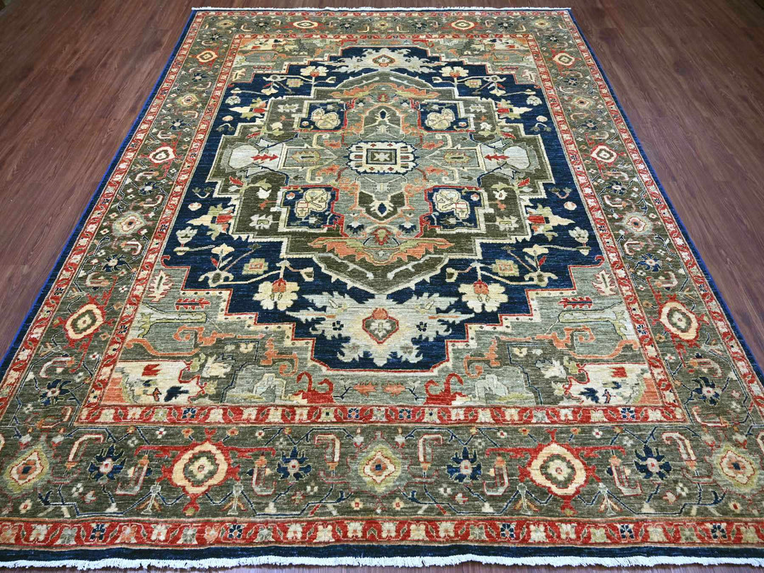 7'11" x 9'9" New Hand Knotted Blue Wool Rectangle Oriental Rug - MOA10221130