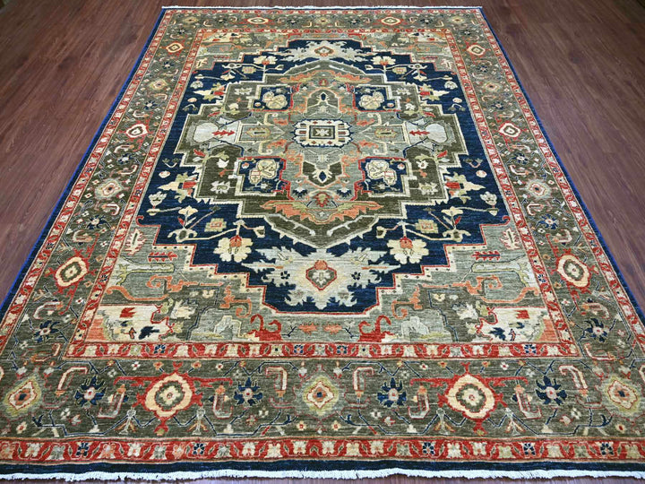 7'11" x 9'9" New Hand Knotted Blue Wool Rectangle Oriental Rug - MOA10221130