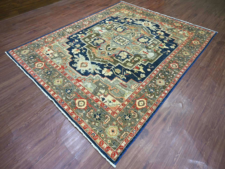 7'11" x 9'9" New Hand Knotted Blue Wool Rectangle Oriental Rug - MOA10221130