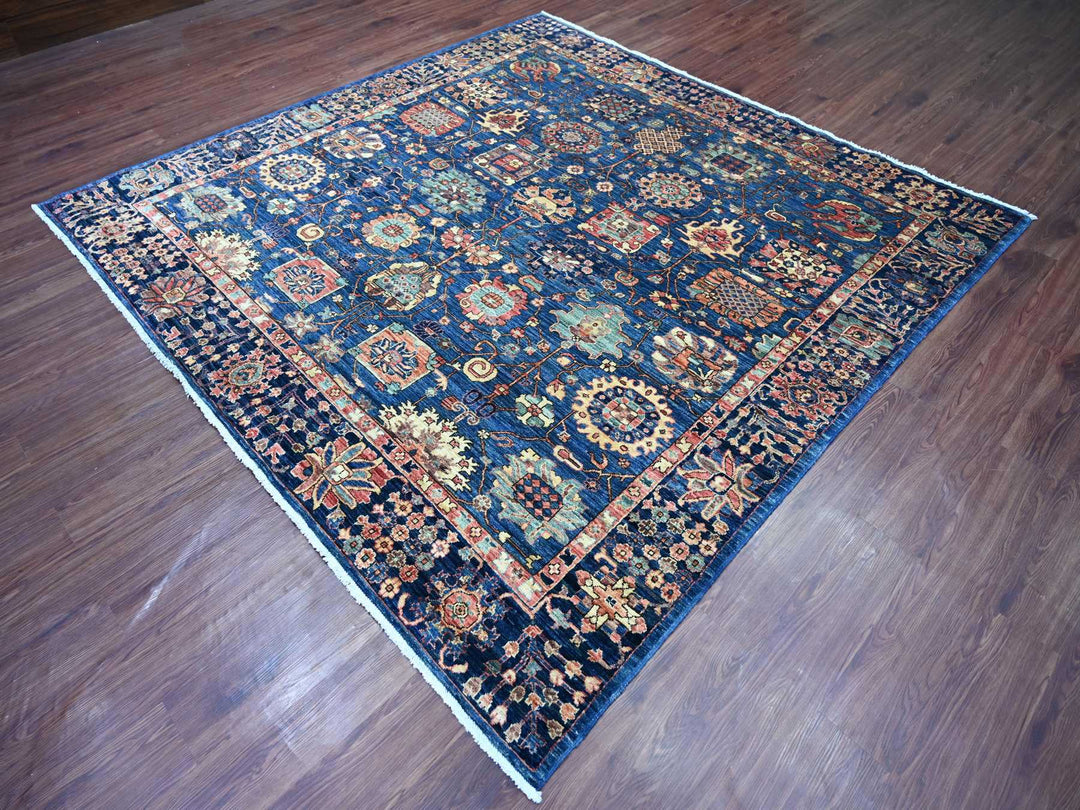8'2" x 8'2" New Hand Knotted Blue Wool Square Oriental Rug - MOA10221132