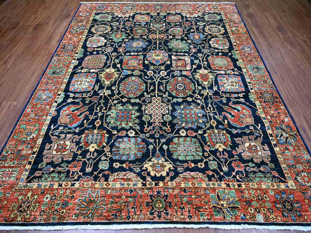 7'11" x 9'11" New Hand Knotted Blue Wool Rectangle Oriental Rug - MOA10221134