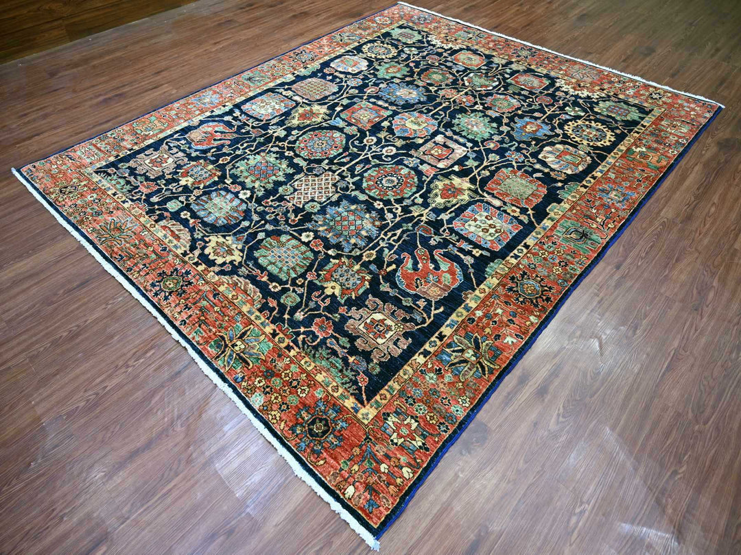 7'11" x 9'11" New Hand Knotted Blue Wool Rectangle Oriental Rug - MOA10221134