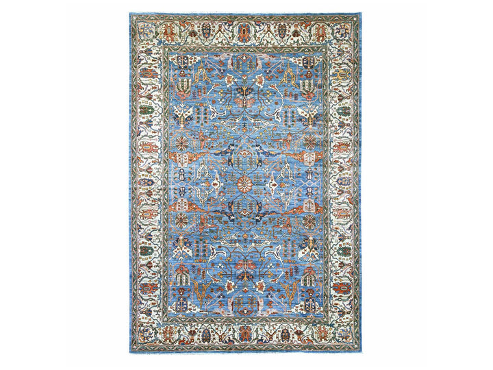 7'11" x 11'8" New Hand Knotted Blue Wool Rectangle Oriental Rug - MOA10221136