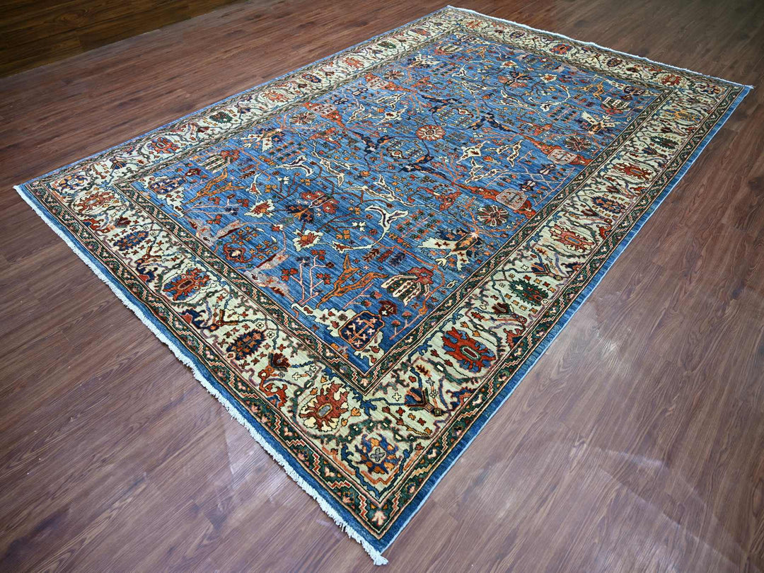 7'11" x 11'8" New Hand Knotted Blue Wool Rectangle Oriental Rug - MOA10221136