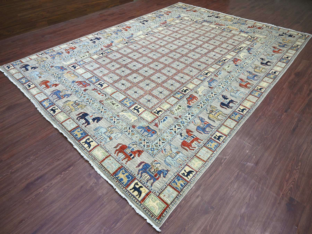 10'0" x 13'7" New Hand Knotted Grey Wool Rectangle Oriental Rug - MOA10221138