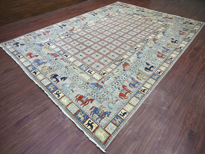 10'0" x 13'7" New Hand Knotted Grey Wool Rectangle Oriental Rug - MOA10221138