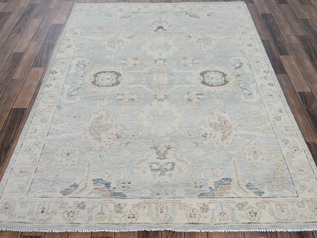 4'11" x 6'9" New Hand Knotted Blue Wool Rectangle Oriental Rug - MOA1022113