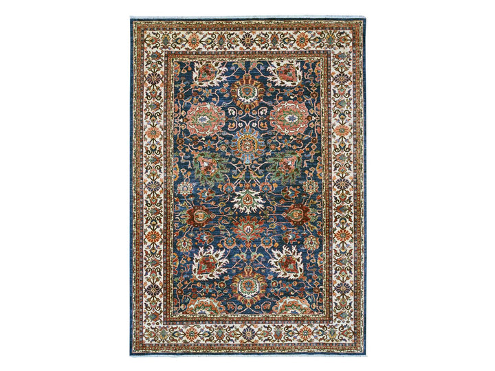 6'2" x 8'9" New Hand Knotted Blue Wool Rectangle Oriental Rug - MOA10221141