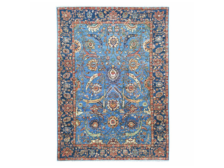 6'4" x 8'8" New Hand Knotted Blue Wool Rectangle Oriental Rug - MOA10221148