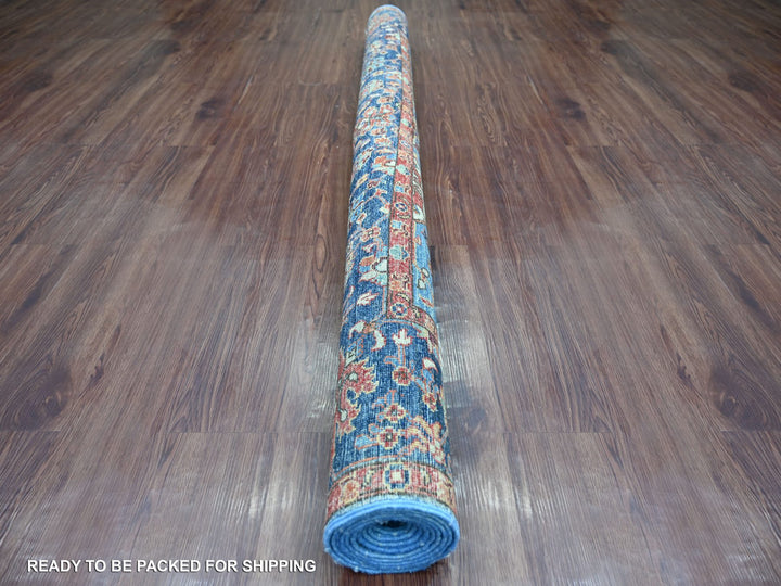 6'4" x 8'8" New Hand Knotted Blue Wool Rectangle Oriental Rug - MOA10221148
