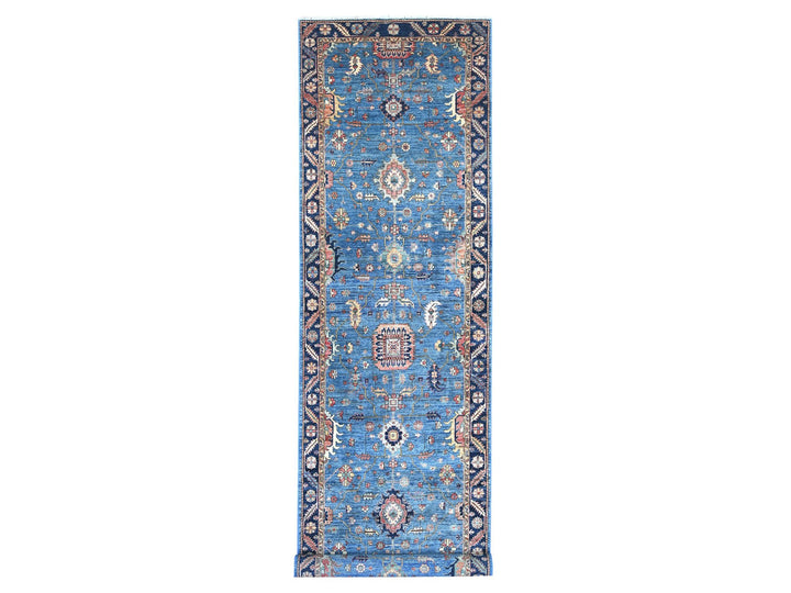 4'4" x 19'0" New Hand Knotted Blue Wool Runner Oriental Rug - MOA10221149