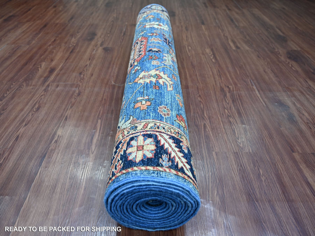 4'4" x 19'0" New Hand Knotted Blue Wool Runner Oriental Rug - MOA10221149