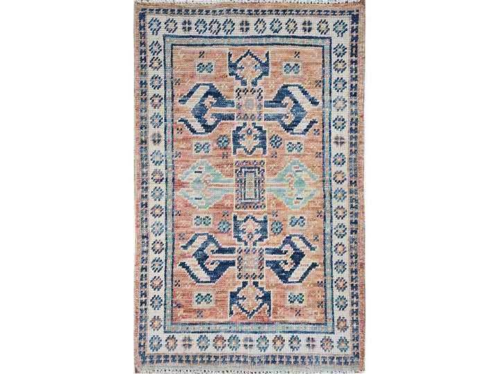 1'11" x 3'0" New Hand Knotted Orange Wool Rectangle Oriental Rug - MOA1022114