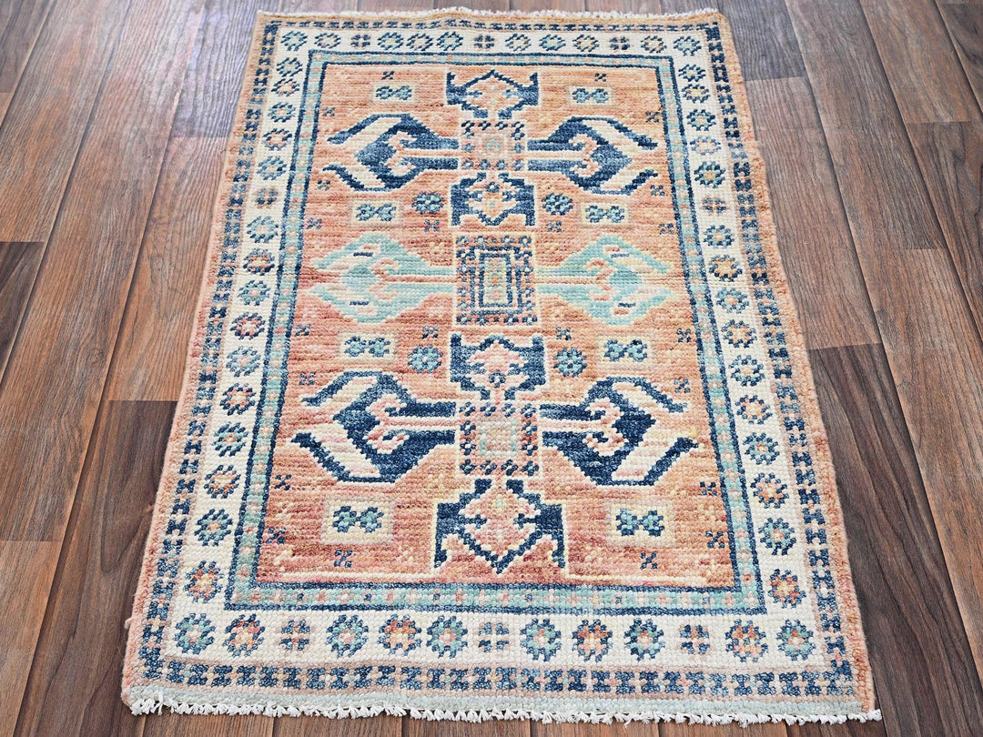 1'11" x 3'0" New Hand Knotted Orange Wool Rectangle Oriental Rug - MOA1022114