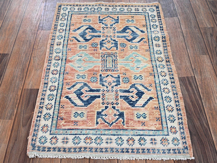 1'11" x 3'0" New Hand Knotted Orange Wool Rectangle Oriental Rug - MOA1022114