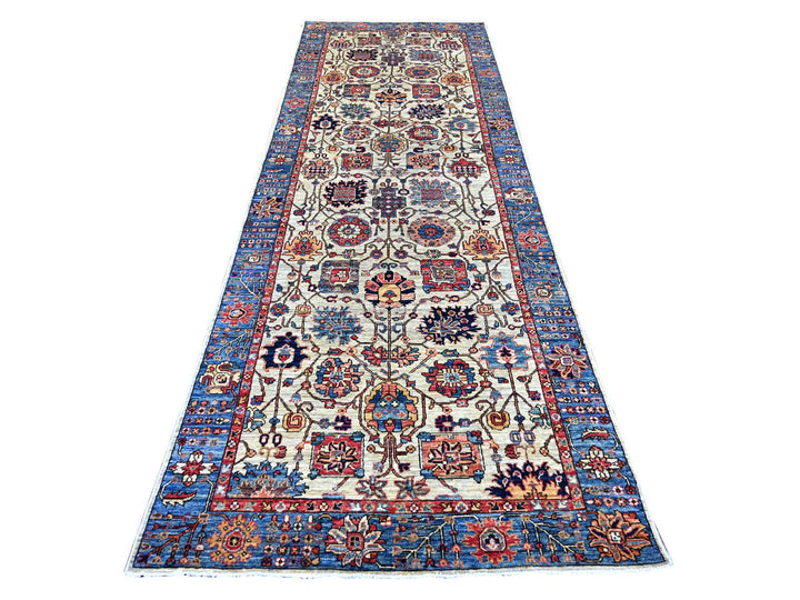 4'1" x 11'8" New Hand Knotted Grey Wool Runner Oriental Rug - MOA10221150
