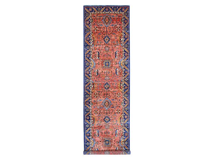 3'8" x 15'9" New Hand Knotted Red Wool Runner Oriental Rug - MOA10221151